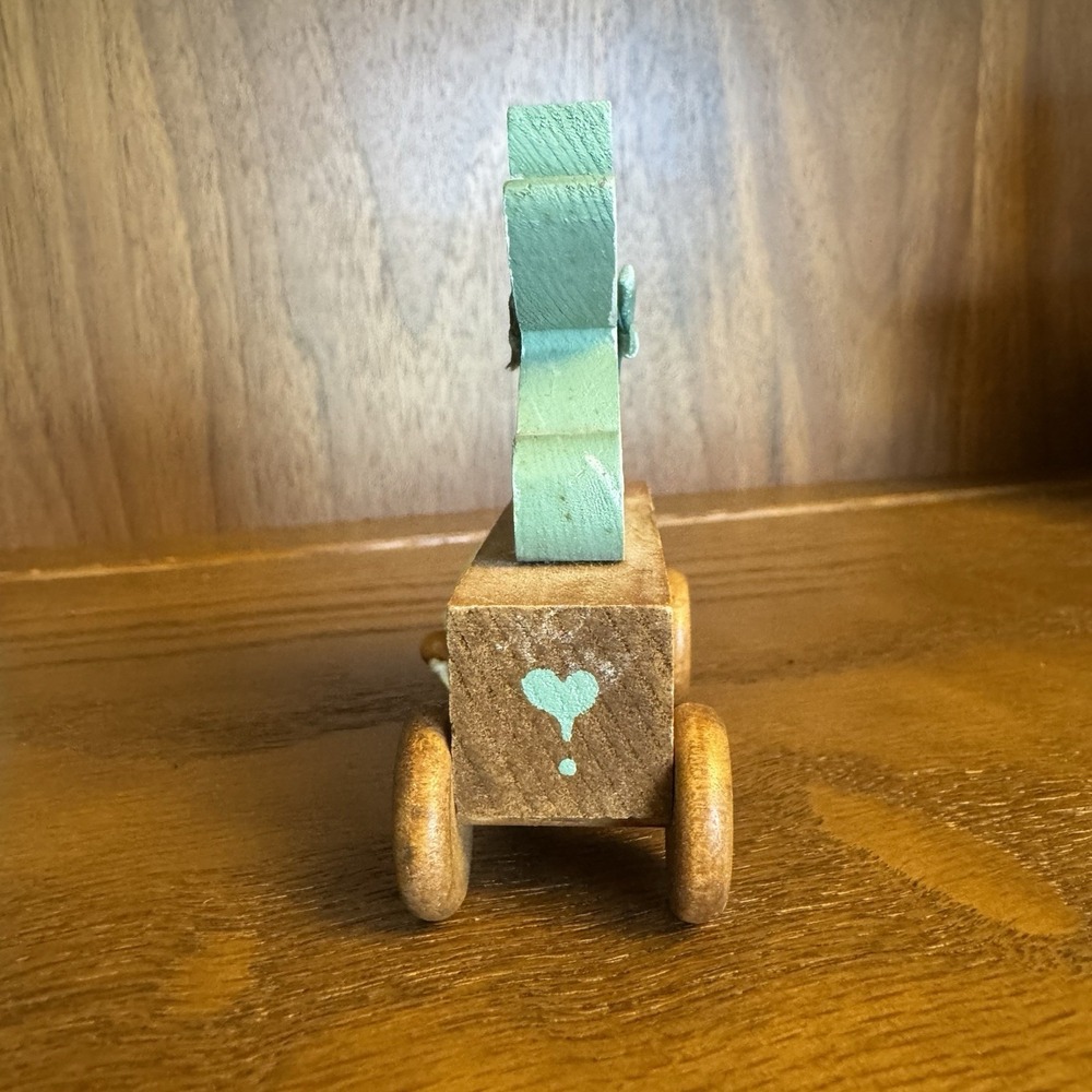 Vintage Hand Painted Wooden Baby Blue Bear & Rabbit. Farmhouse Cottagecore Decor - Picture 3 of 16